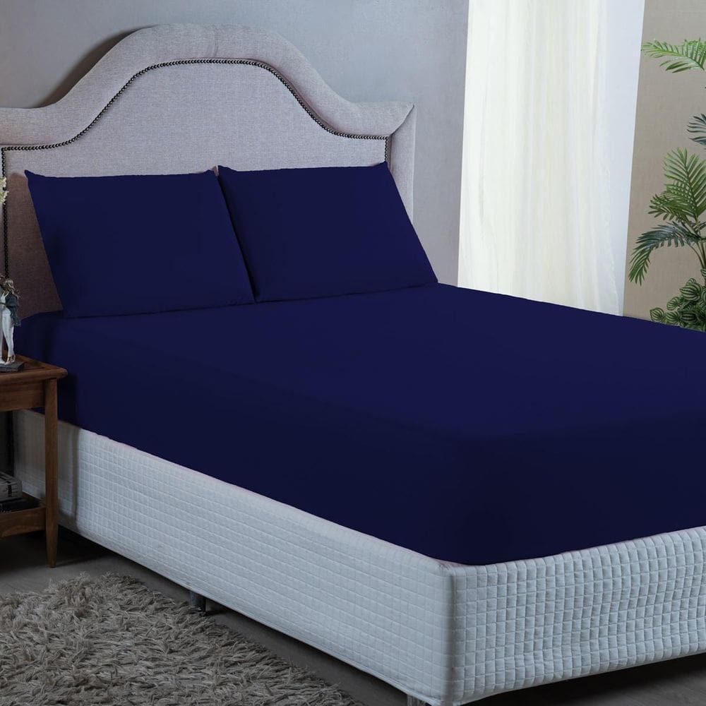 Roupa de Cama Casal Premium 400 Fios Azul Escuro