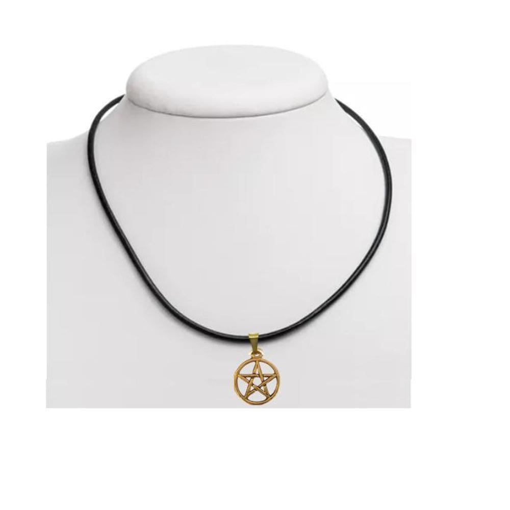 Colar Pentagrama Prateado sintético Pingente 25X20 Mm