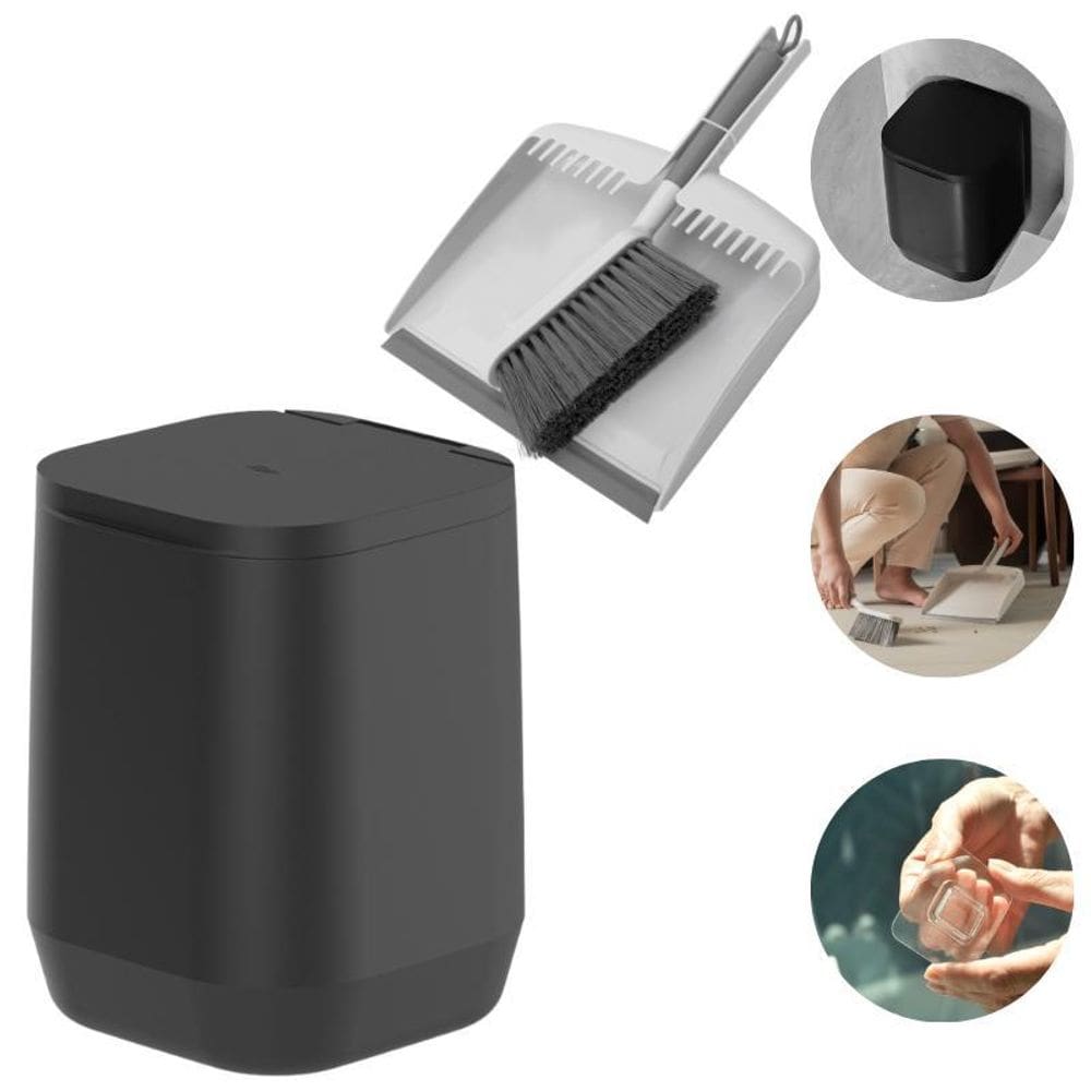 Lixeira Suspensa Piso/Parede+Pá Para Lixo+Escova Limpeza -Ou