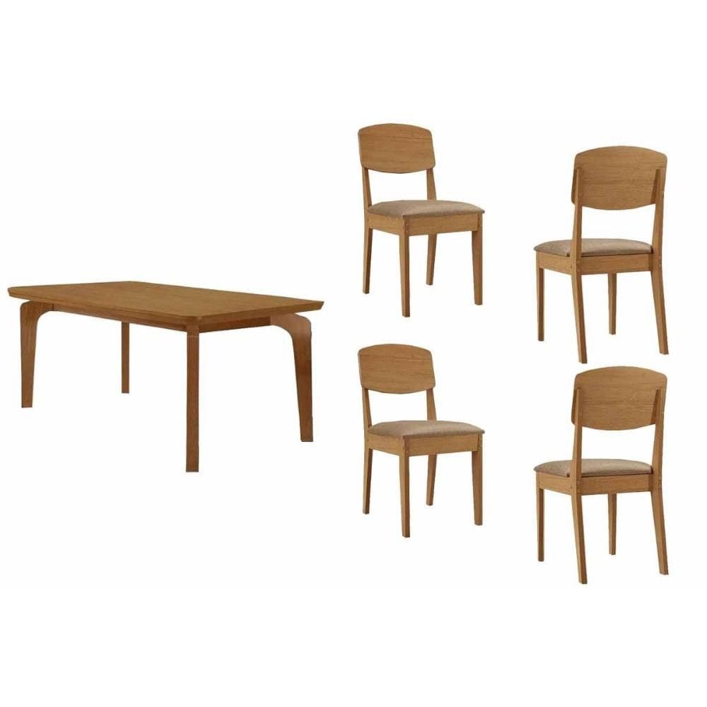 Sala de Jantar Completa Londrina c/ Tampo Madeirado Canto Curvo 120x80cm e 4 Cadeiras Havana Naturale - Corano Capuccino - Rufato