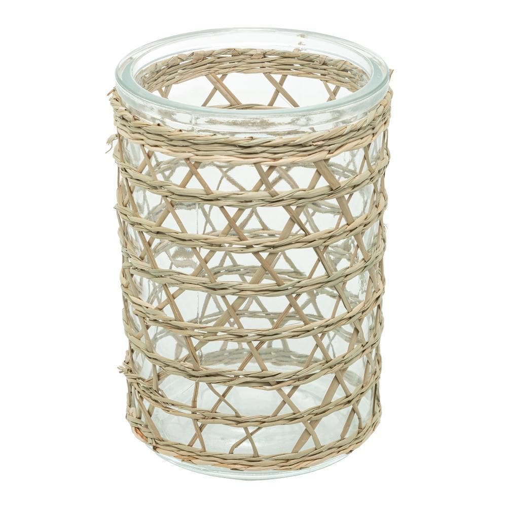 Vaso Wolff De Vidro E Fibra Natural 13X10Cm