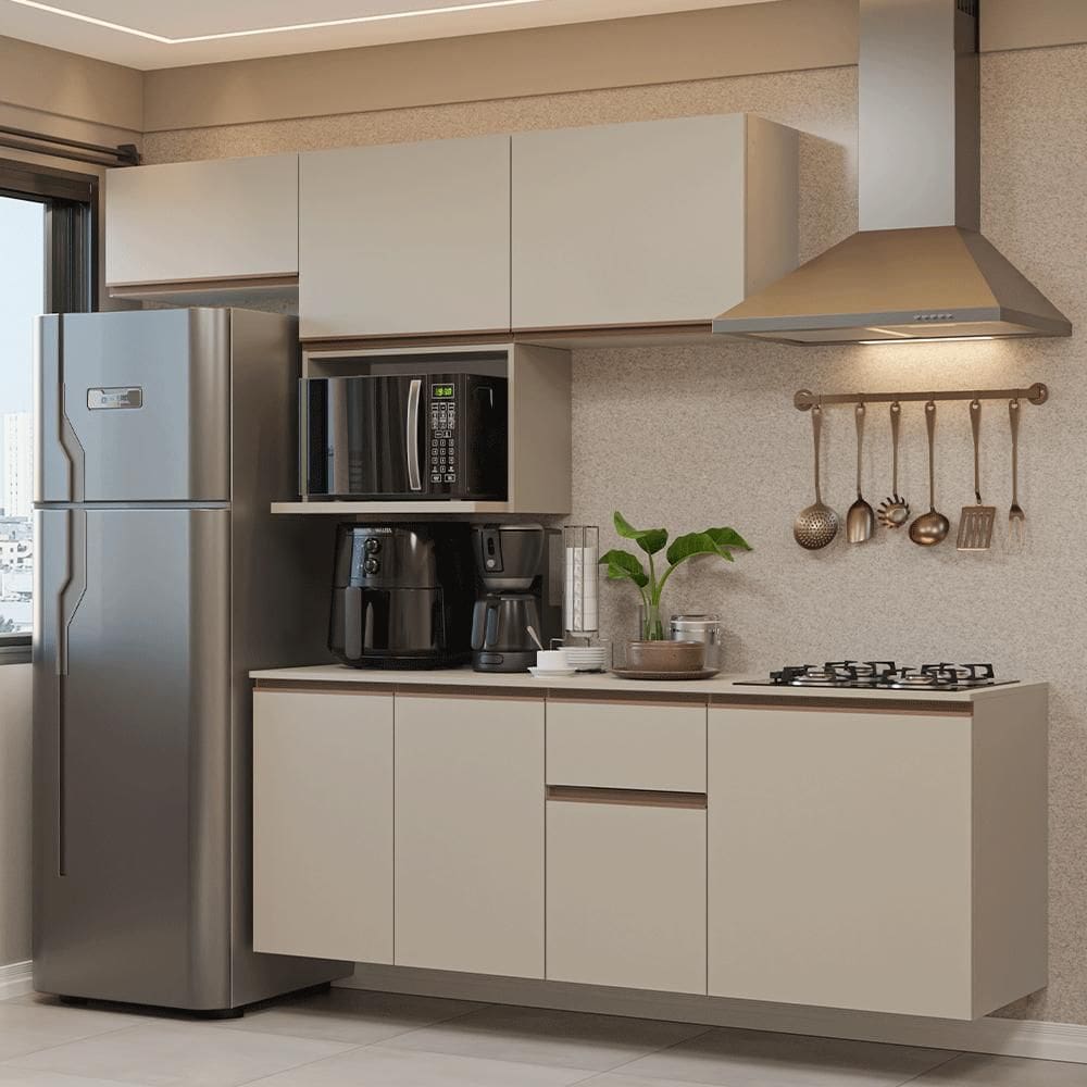 Armário de Cozinha Completa 240 cm Suspensa Crema Nice Madesa 07