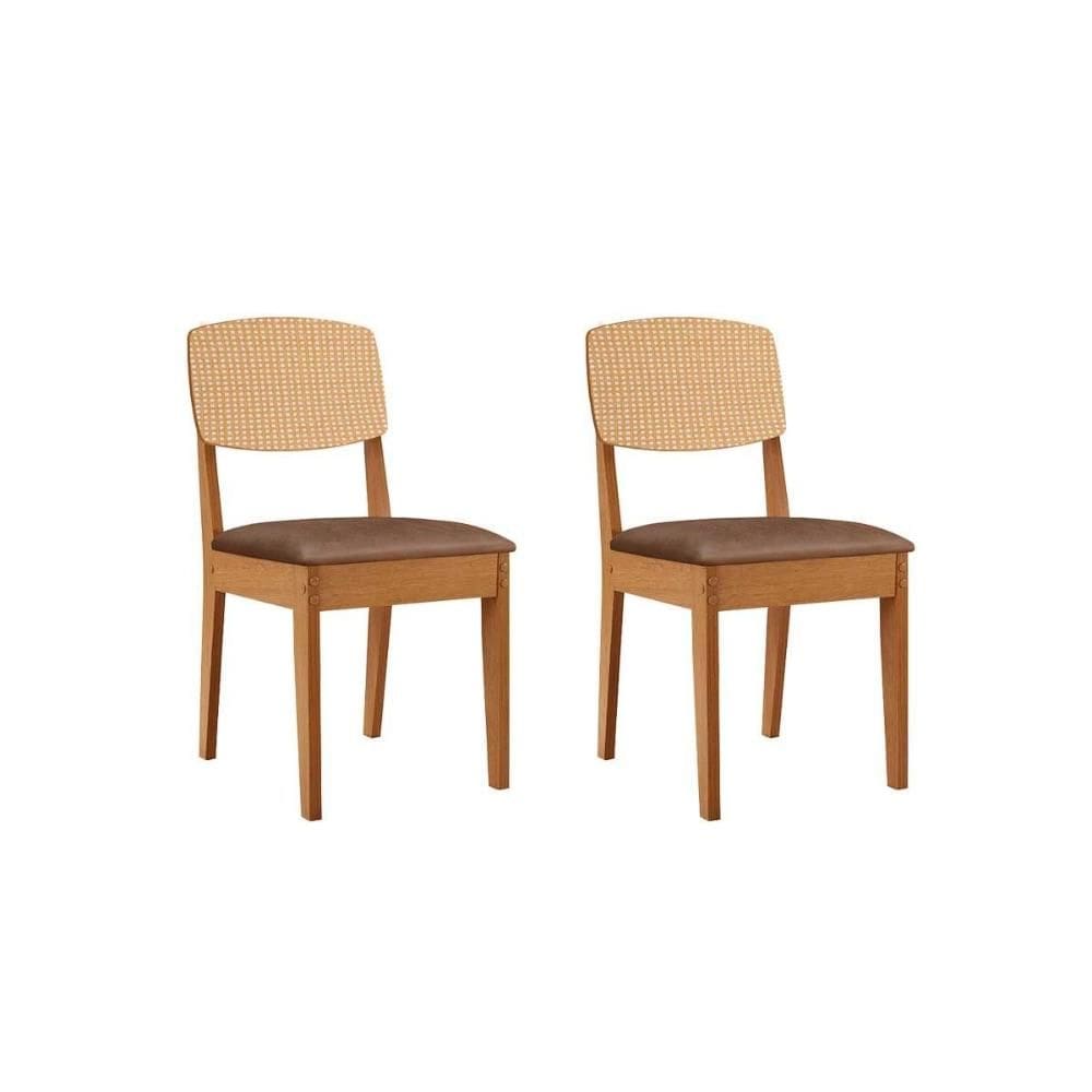 Cadeira Sala de Jantar Havana Premium Kit 2 Un Naturalle/Corano Capuccino/Pintura Tela - Rufato