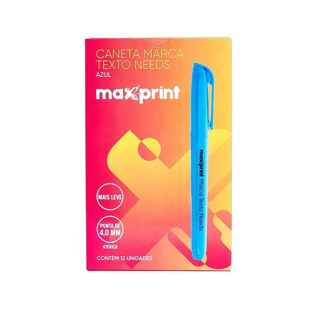 Kit 12 Canetas Marca Texto Needs Azul Ponta 4,0Mm Maxprint