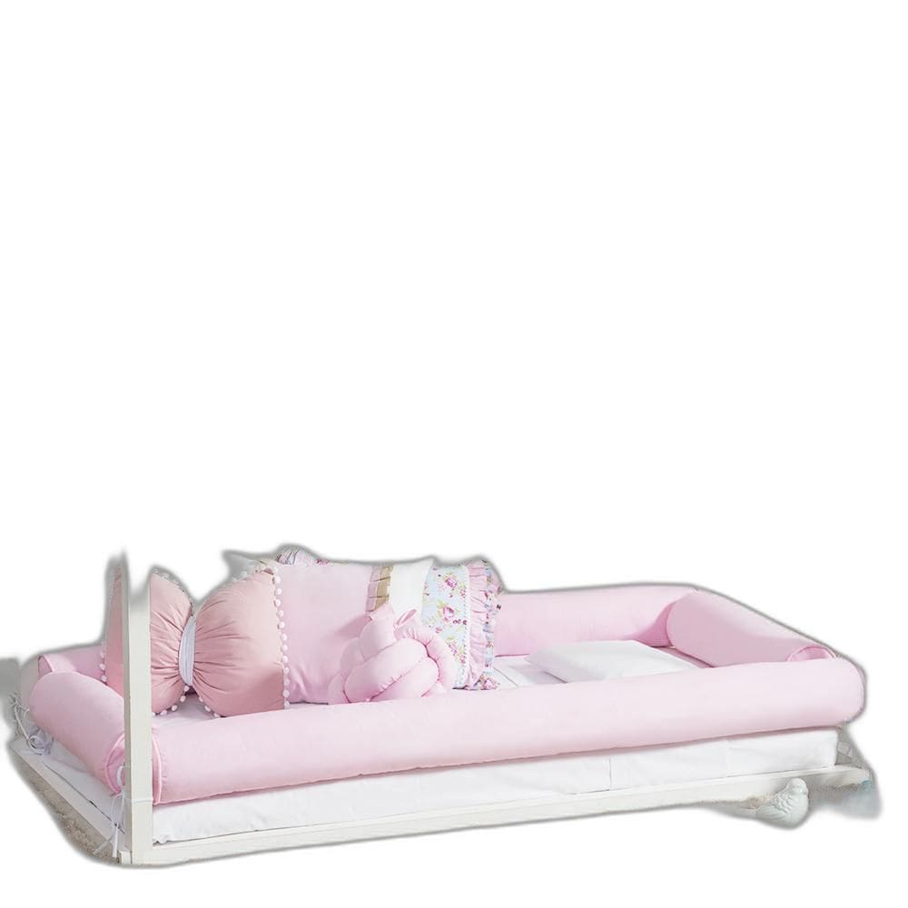 Kit Montessoriano Para Cama De Solteiro 4 Rolos Rosa