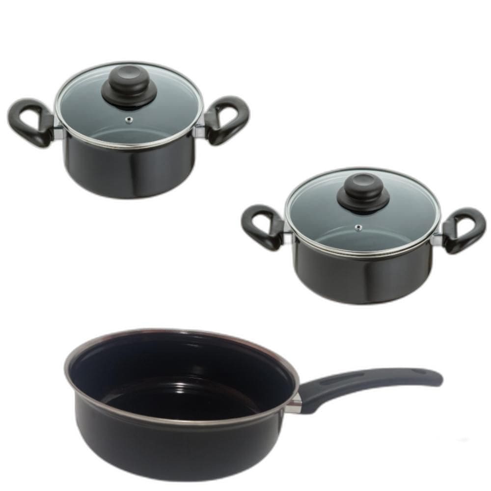 Jogo Panelas 3 Pçs Preto Indução Cooktop Elétrico Á Gás