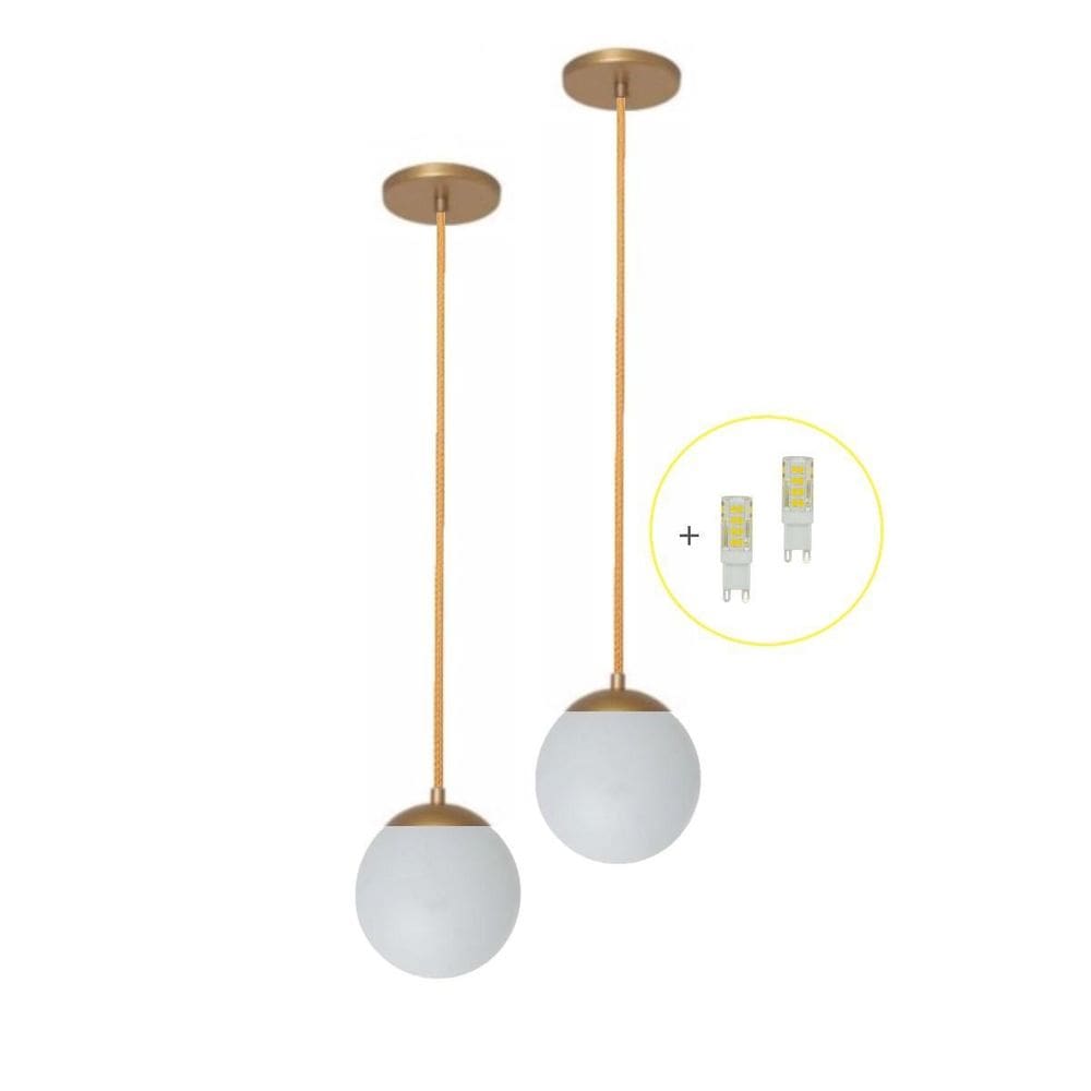 Kit 2 Pendente Dourado Quarto Cabeceira De Cama Bancada +Led