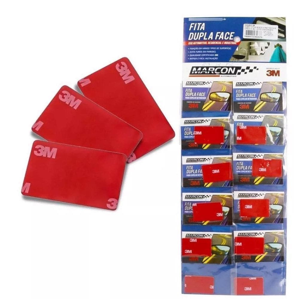 Cartela Fita Dupla Face 3M Espelho Retrovisor Com 10 Rolos