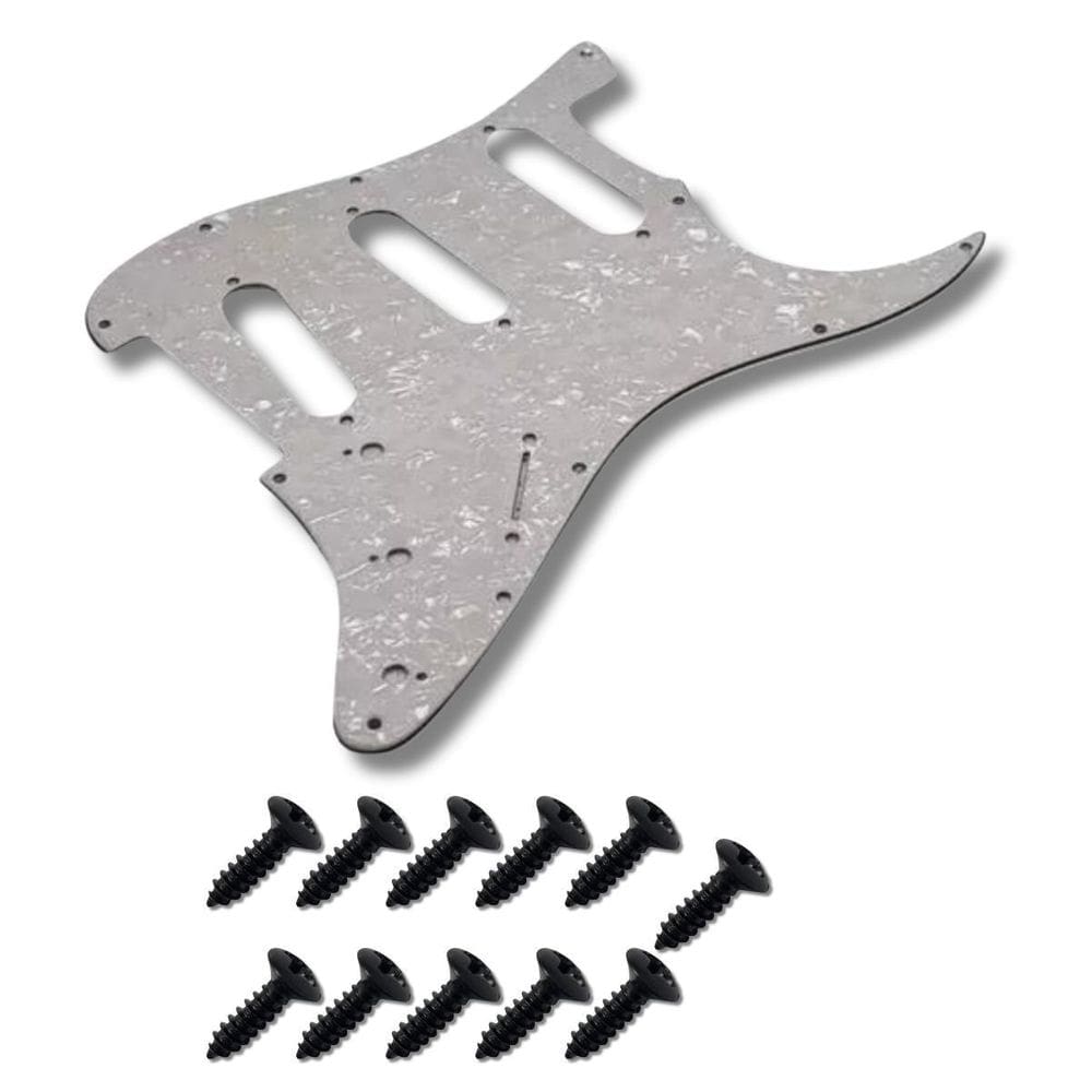 Kit Escudo P Guitarra Strato Sss Pérola + 11 Parafuso Preto