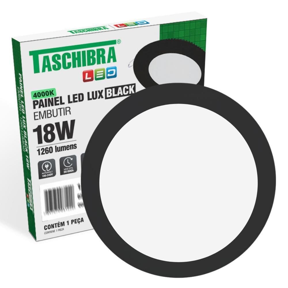 Painel De Led Redondo Embutir 18W Preto Bivolt 4000K