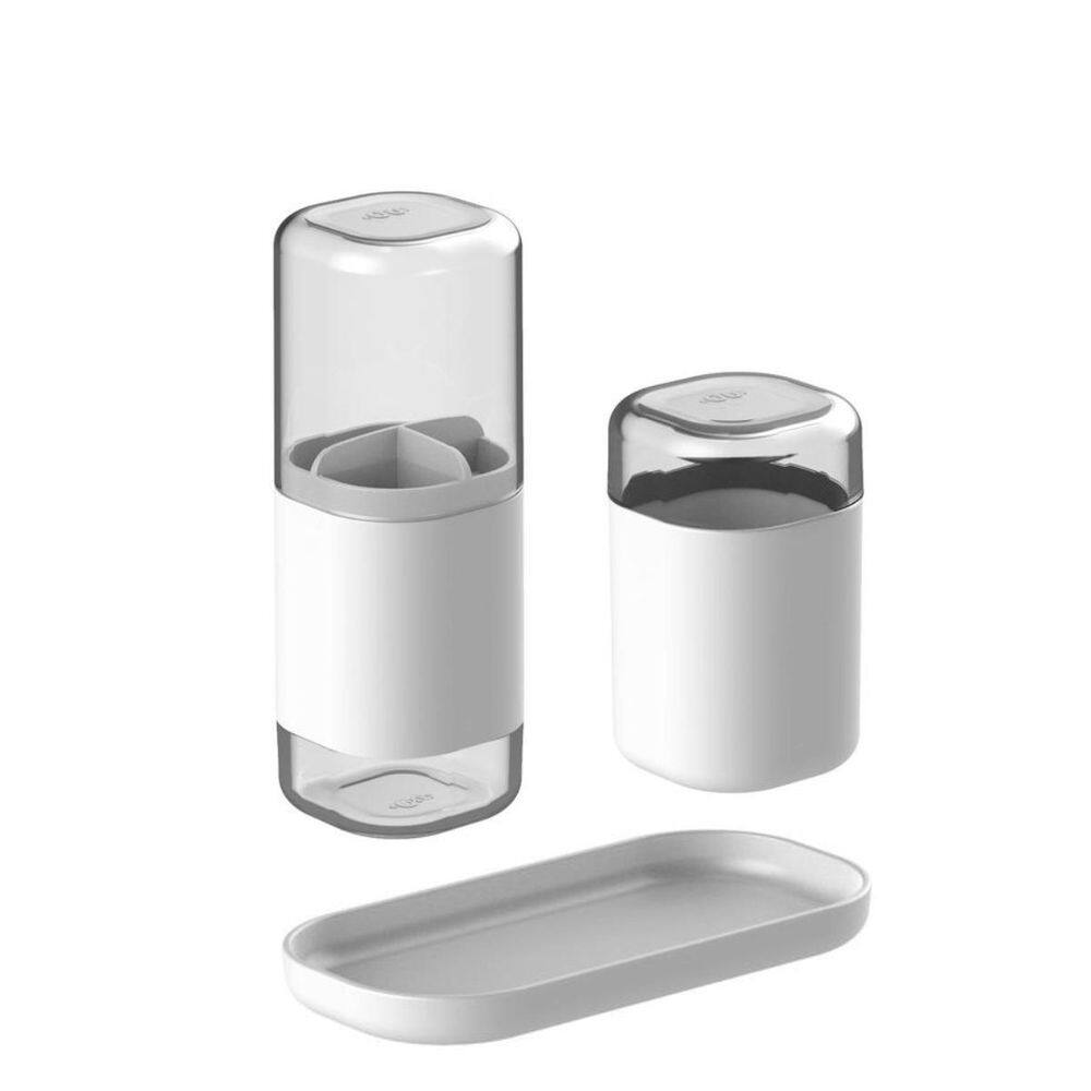 Kit Porta Algodão E Porta Escova Bandeja Dual Ou - Branco