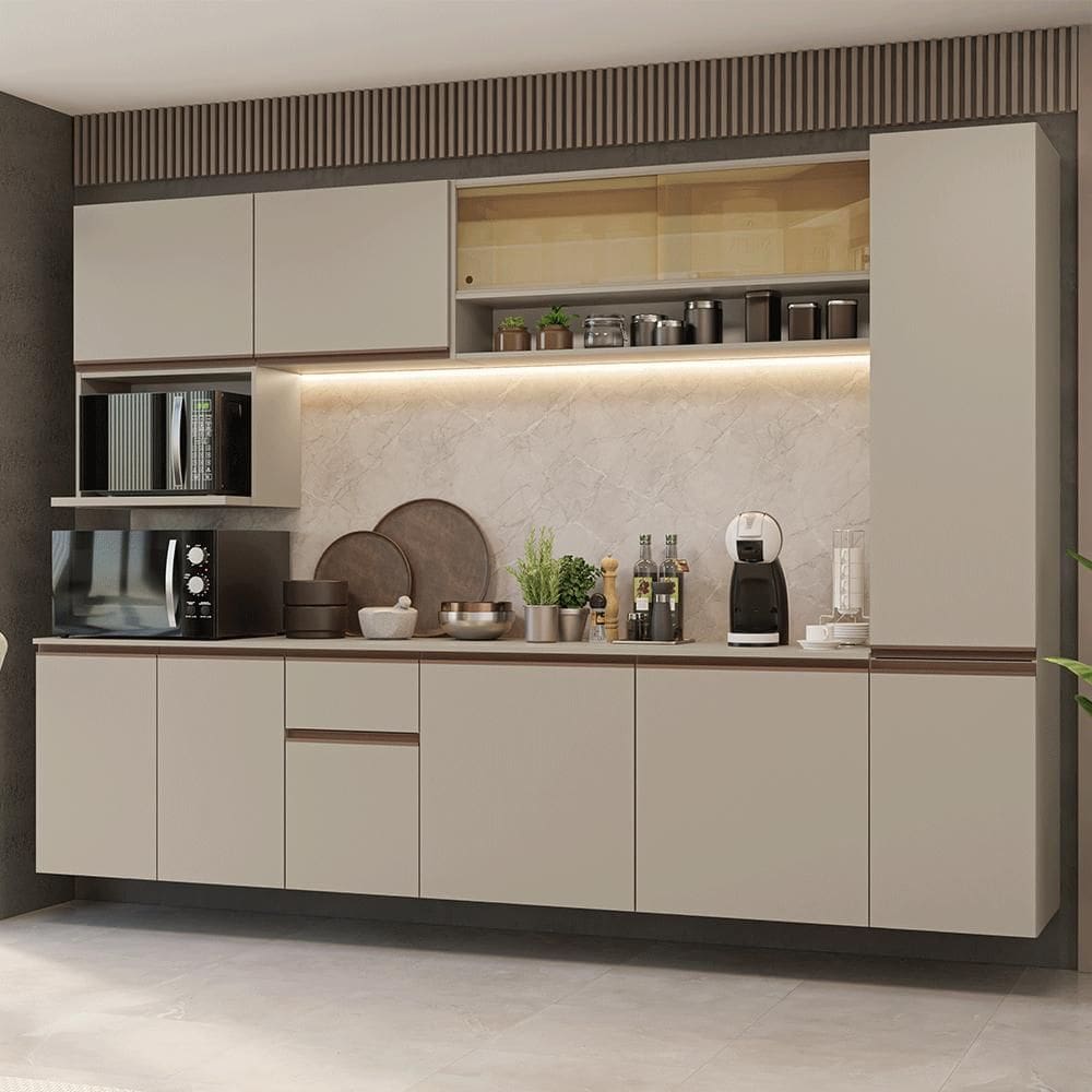 Armário de Cozinha Completa 280 cm Suspensa Crema Nice Madesa 05