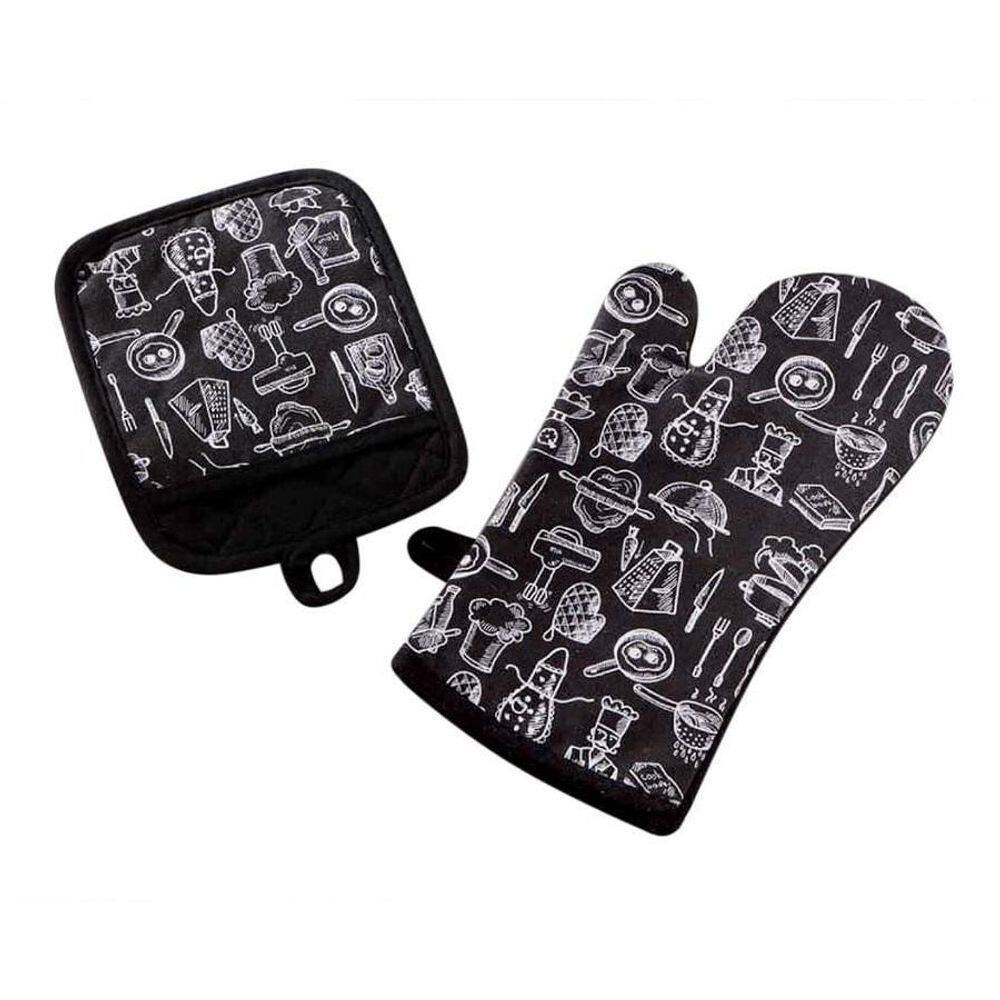 Kit Luva E Pegador Estampado Kitchen Preto Jolitex