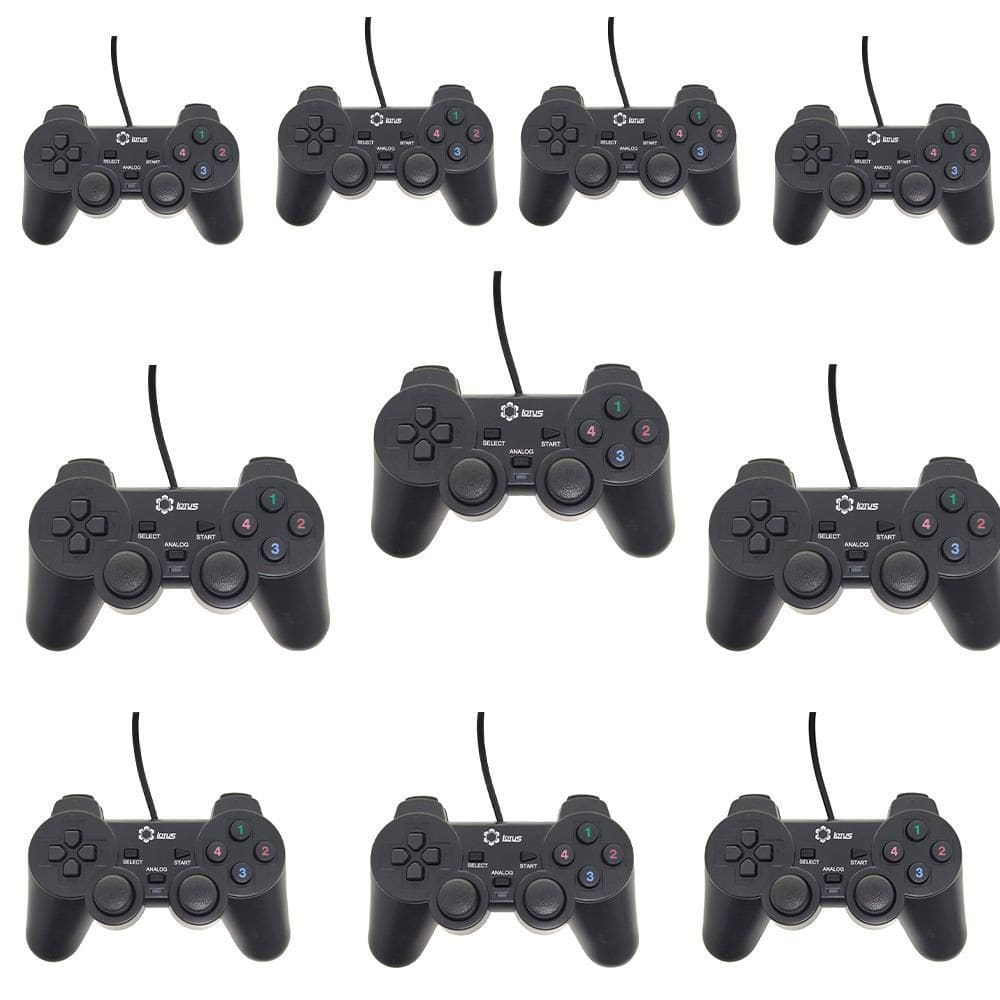 Kit 10 Controle Joystick C Fio Lotus Dualshock 2 Pc Lt-Ct008