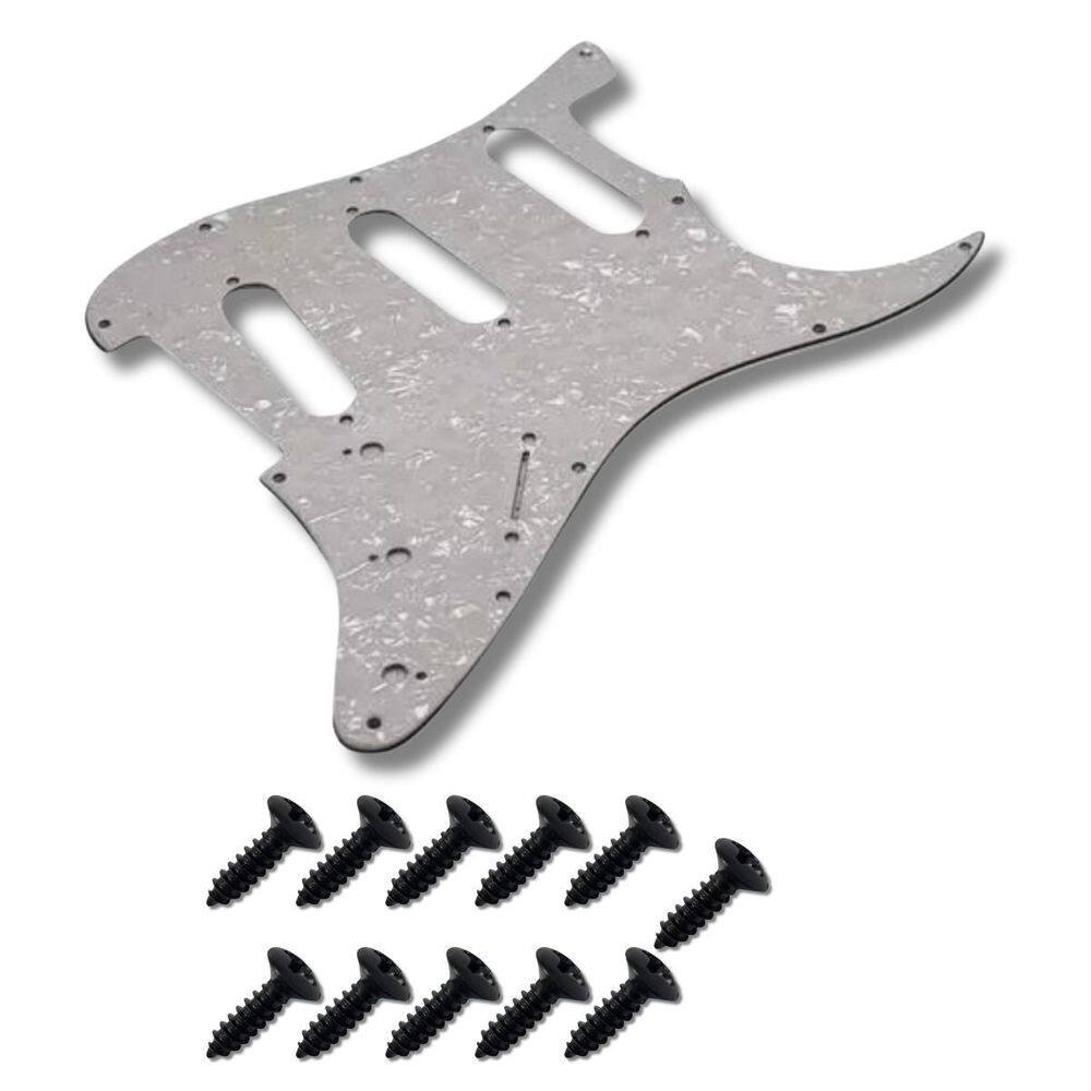 Kit Escudo P Guitarra Strato Sss Pérola + 11 Parafuso Preto