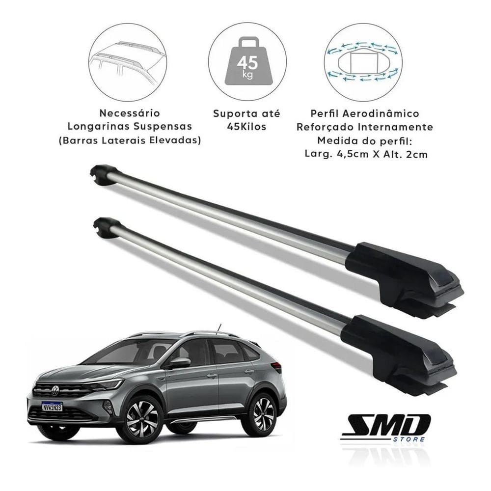Rack Travessa Teto Aluminio Prata Vw Nivus 2020 Em Diante