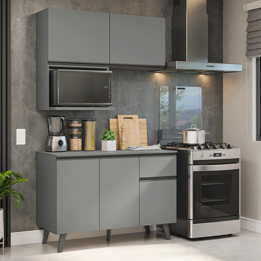 Armário de Cozinha Compacta 120 cm Cinza Nice Madesa 05
