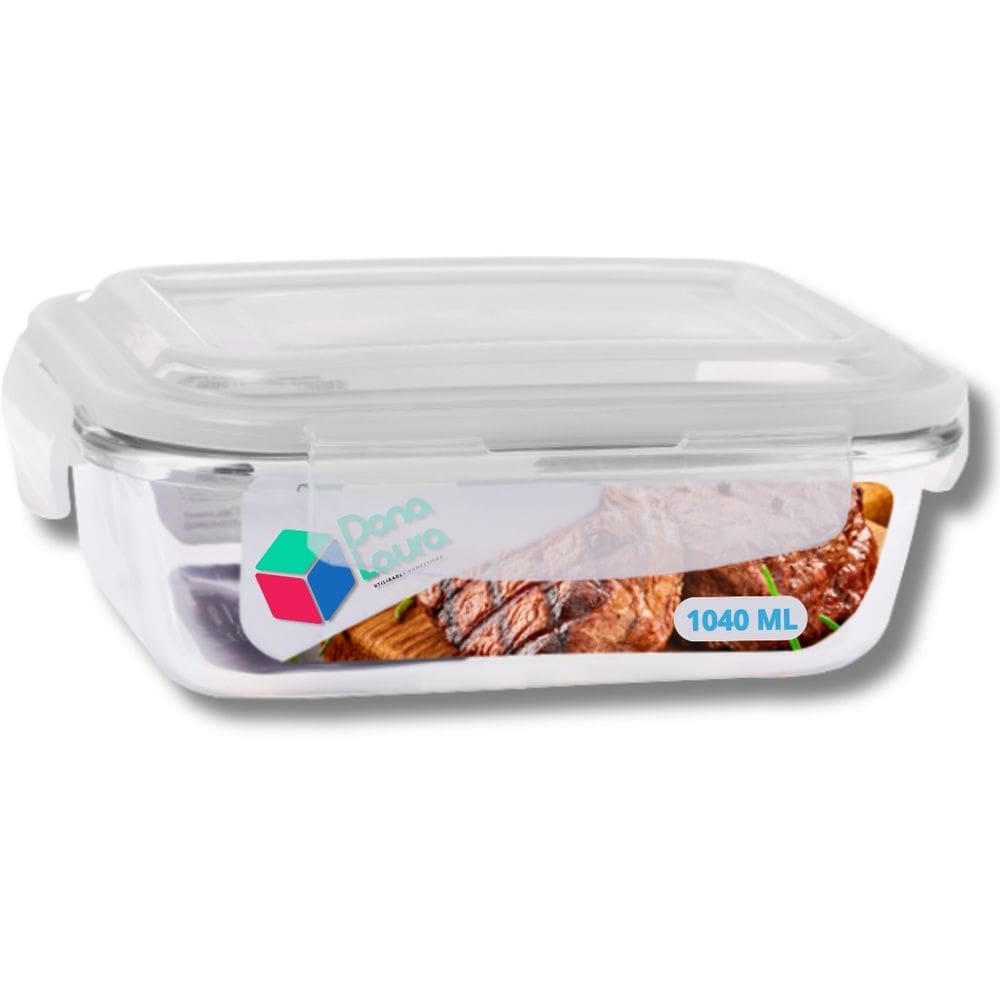 Pote Vidro Grande 1040ml Tampa Hermetico Retangular 1 UN
