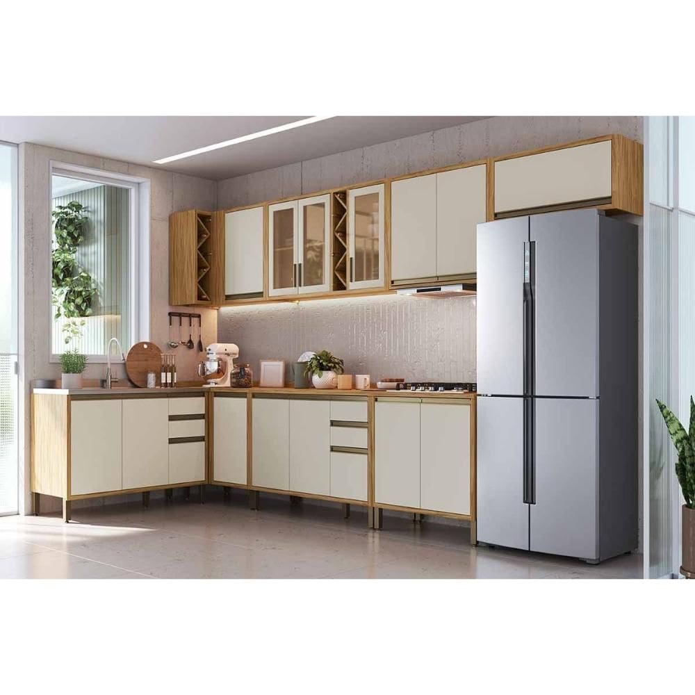 Cozinha Completa Tempranillo 8 Peças (4Aéreos+4Balcões) C8P83 Amendoa/Off White - Ronipa