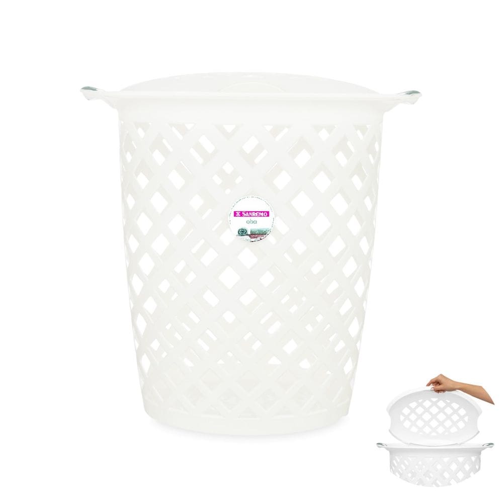Cesto de Roupa Plástico 46,5 Litros Com Tampa Lavanderia Banheiro Branco - 607 Sanremo