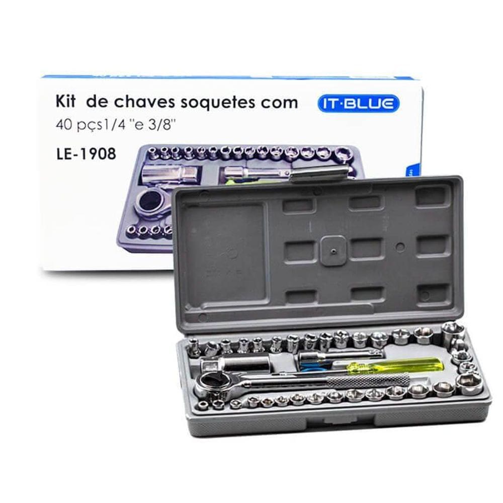 Kit Chave Catraca Reversível Jogo De Soquete 40 Pçs + Maleta