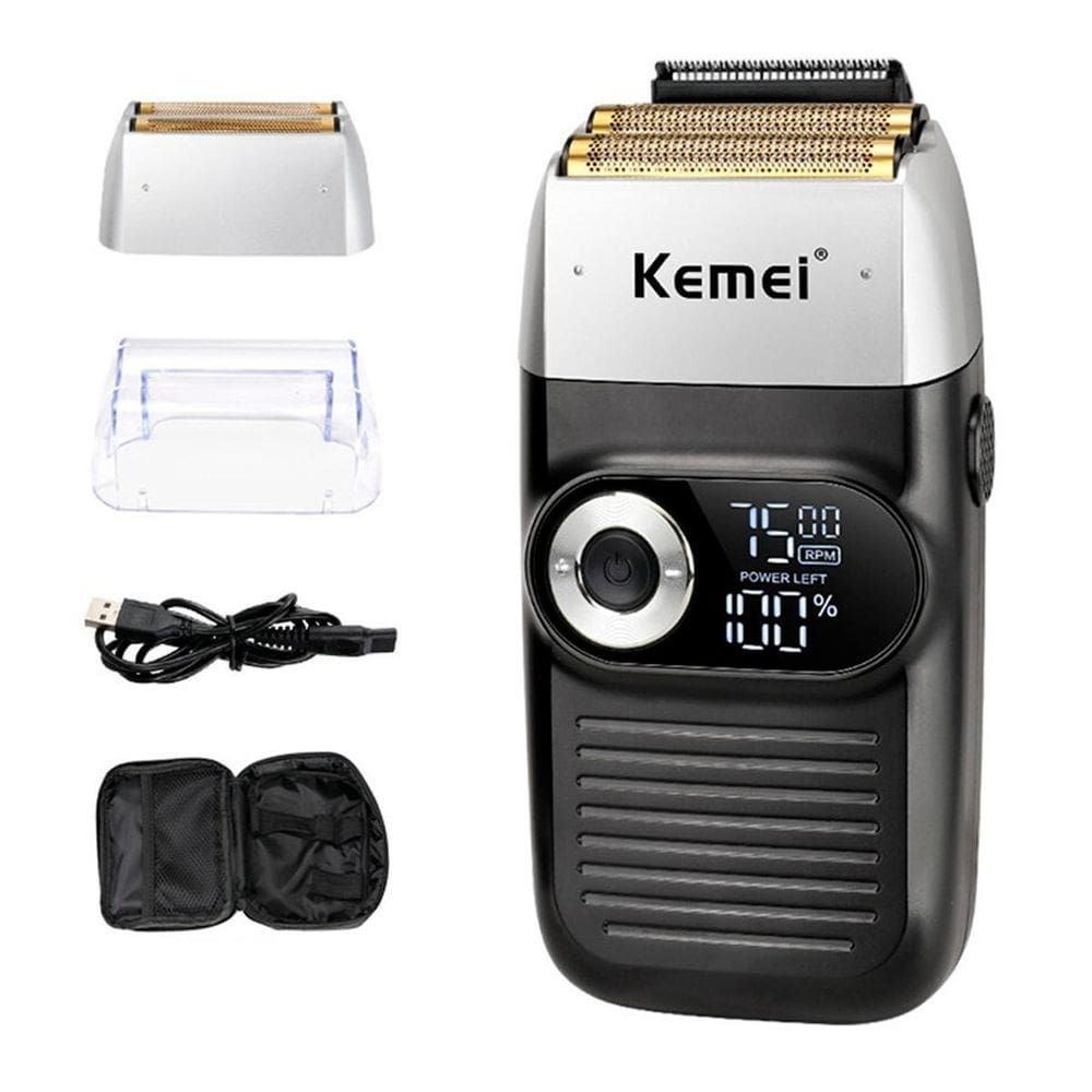 Barbeador Recarregável Sem Fio Kemei Kit Profissional