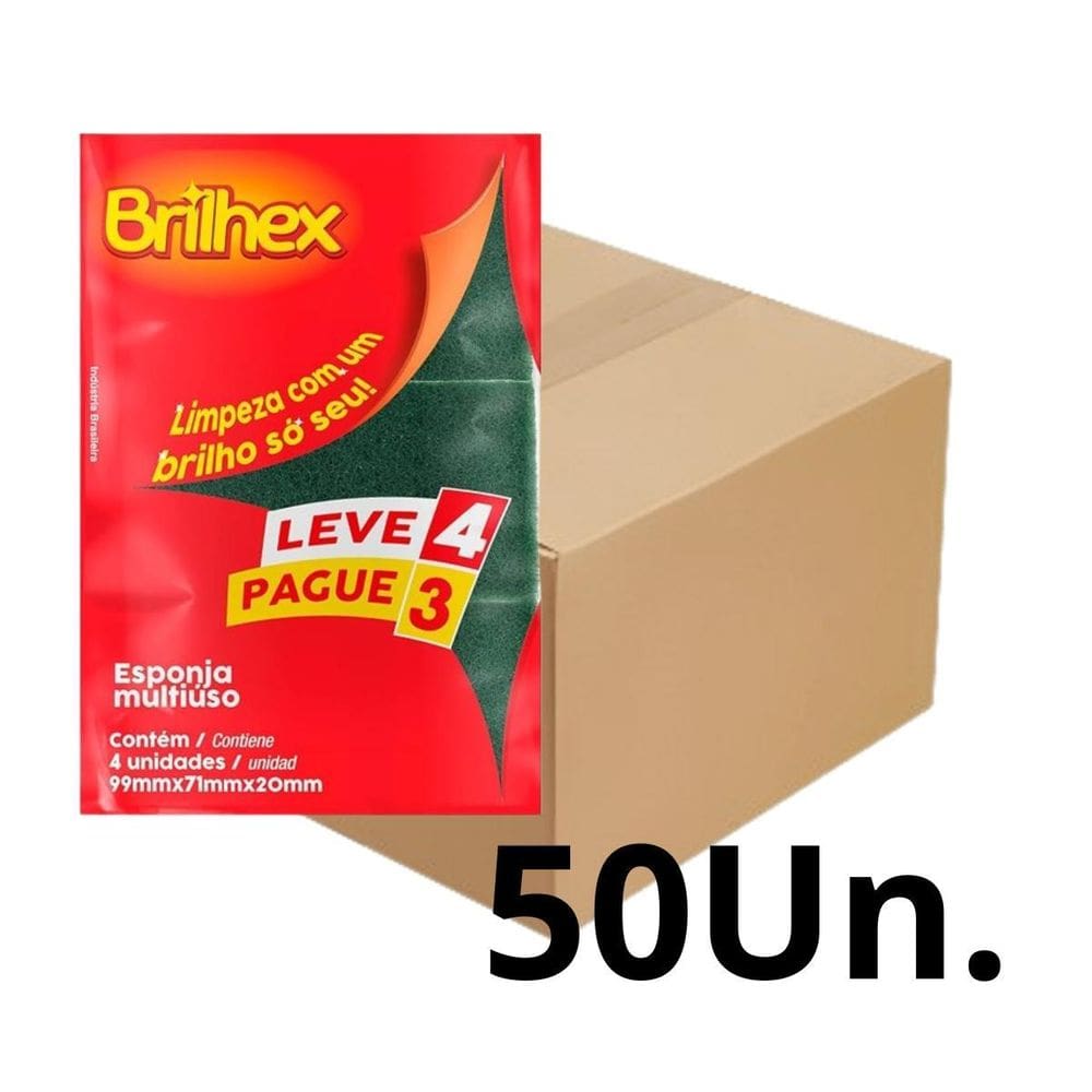 Kit Com 50 Esponja Brilhex Leve 4 Pague 3 Multiuso