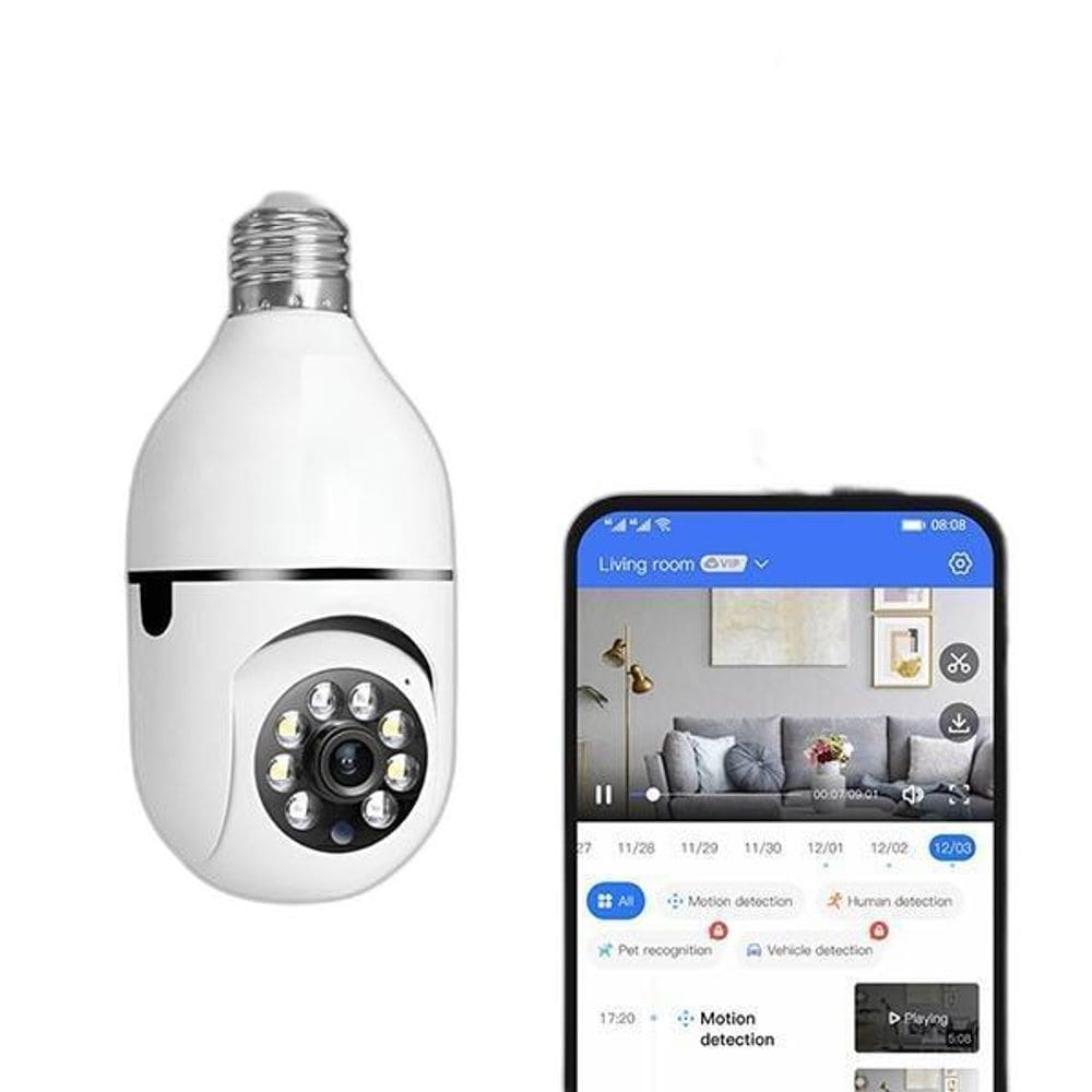 Câmera Ip Wi-Fi Rosqueável E27 Hd Com Áudio E Visão Noturna