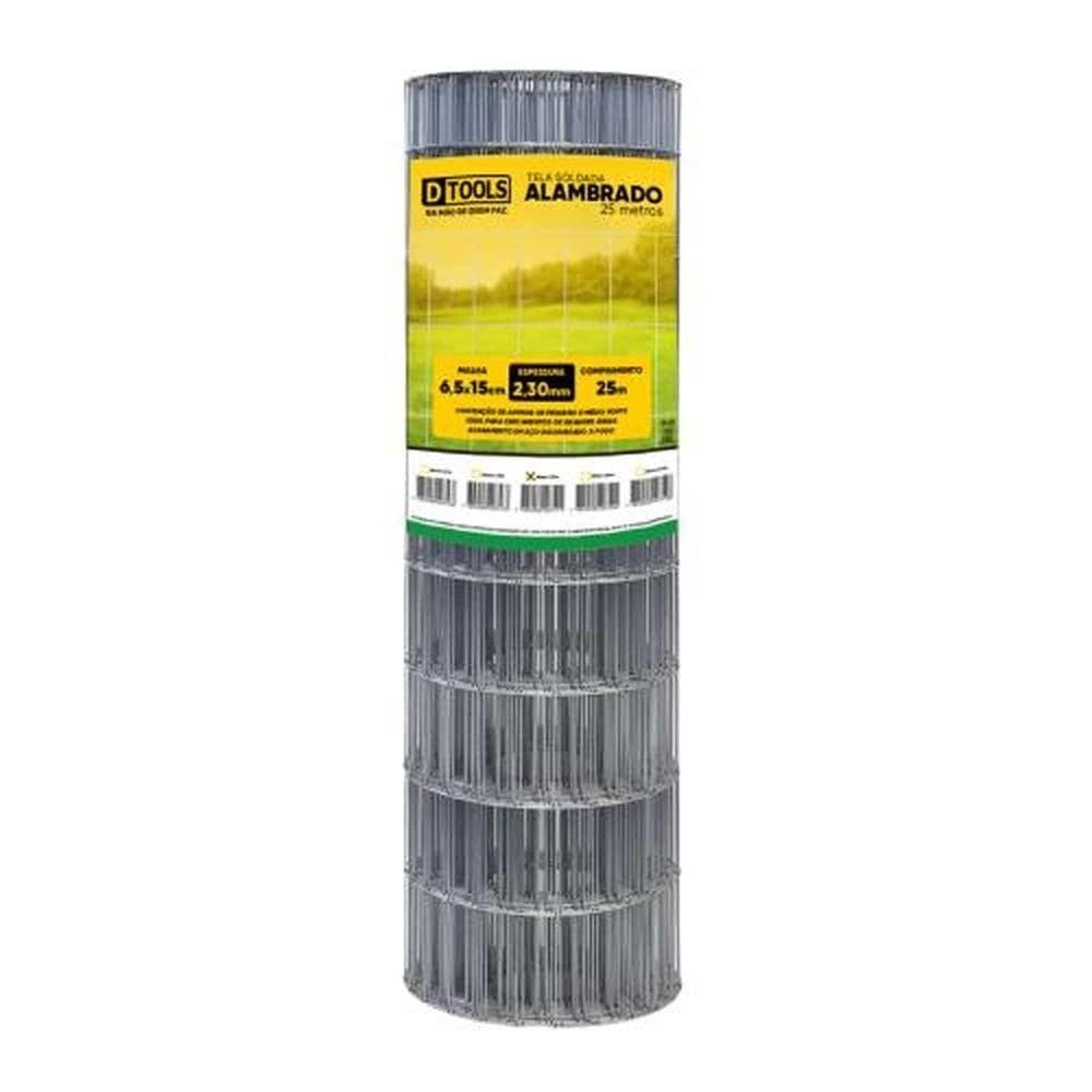 Tela Alambrado 25x1,50m Fio 2,3mm (malha 6,5x15cm) - Dtools