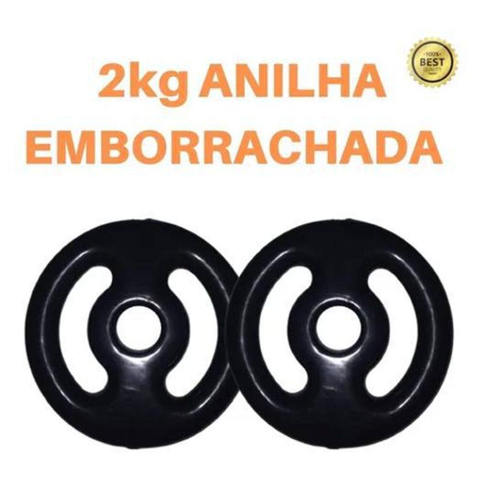 Kit 2 X Anilhas De 2Kg Emborrachada Super Premium Preta