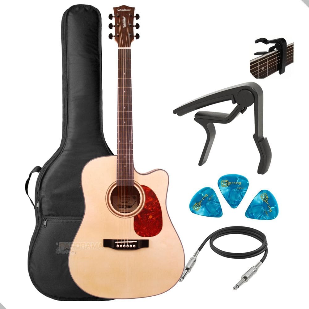 Kit Violão Aço Eletrico Waldman Dcex341 N Natural