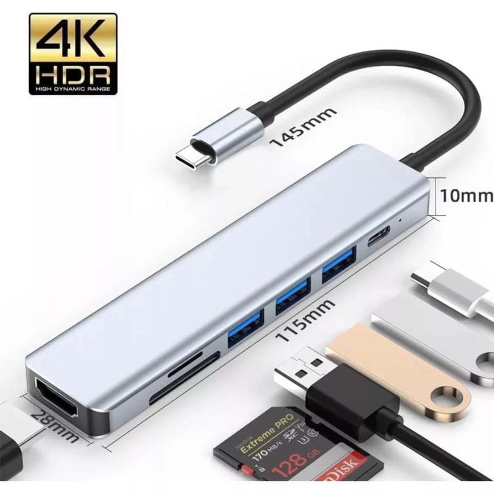 Adaptador Hub 7 Em 1 Usb Tipo C Multiportas Saidas Cabo Hdmi