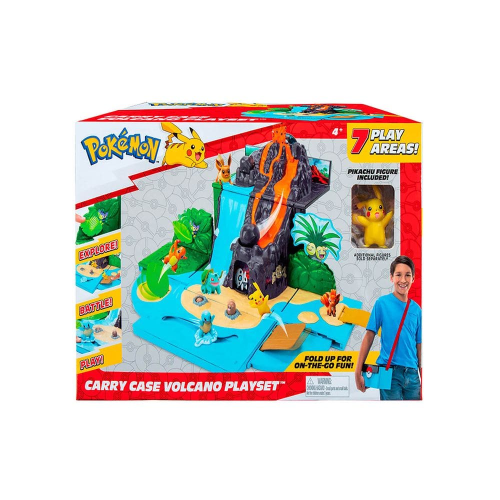 Batalha Pokemon Boneco Pikachu - Playset Vulcão Transporte