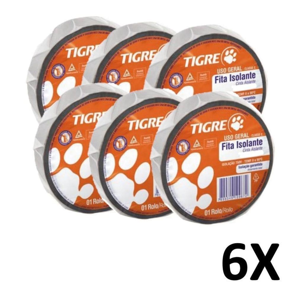 Kit 6 Fita Isolante Retardante Chamas 18Mmx10M Tigre