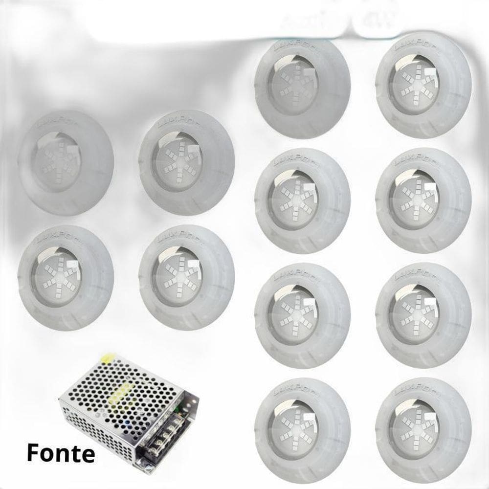Kit Iluminação Azul Piscina 96M 12 Leds Com Fonte Luxpool