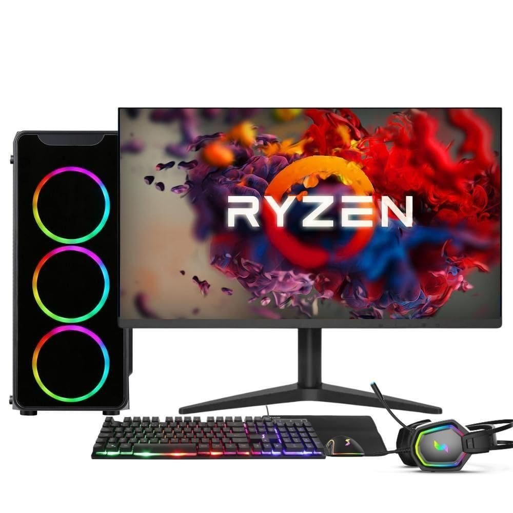 Gamer 3green Completo AMD Ryzen 5 5600g Gráficos Radeon Vega 7 16GB DDR4 SSD 256GB Monitor 75hz Force 3F-009