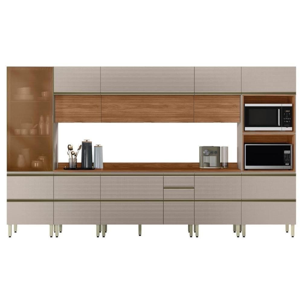 Cozinha Modulada Proença 8 Peças Com Cristaleira Nogueira Touch/nude Prime Tx