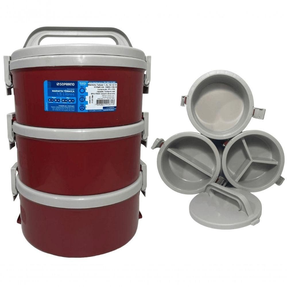 Jogo De Marmitas Térmica Div 3 Pçs 1,5 Lts Vermelha Soprano