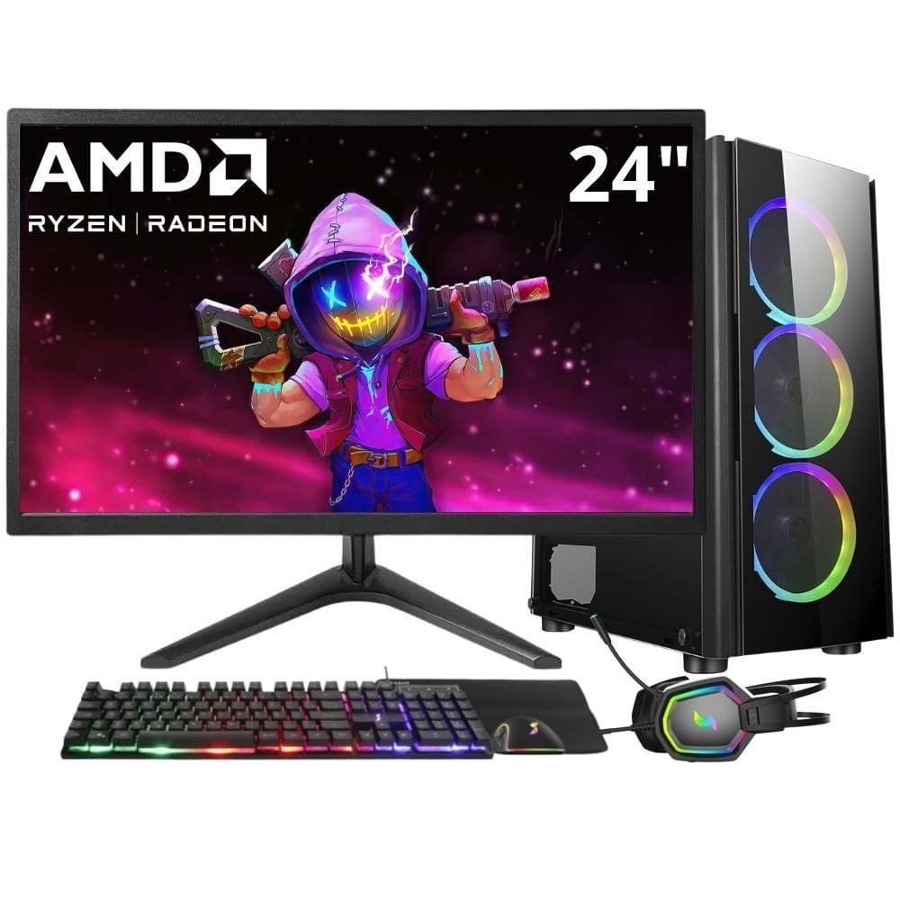 Gamer Skill Winner Amd Ryzen 5 5600g 16GB DDR4 SSD 1TB Gráficos Radeon Vega Monitor 24” Led Kit Gamer GSW-24010