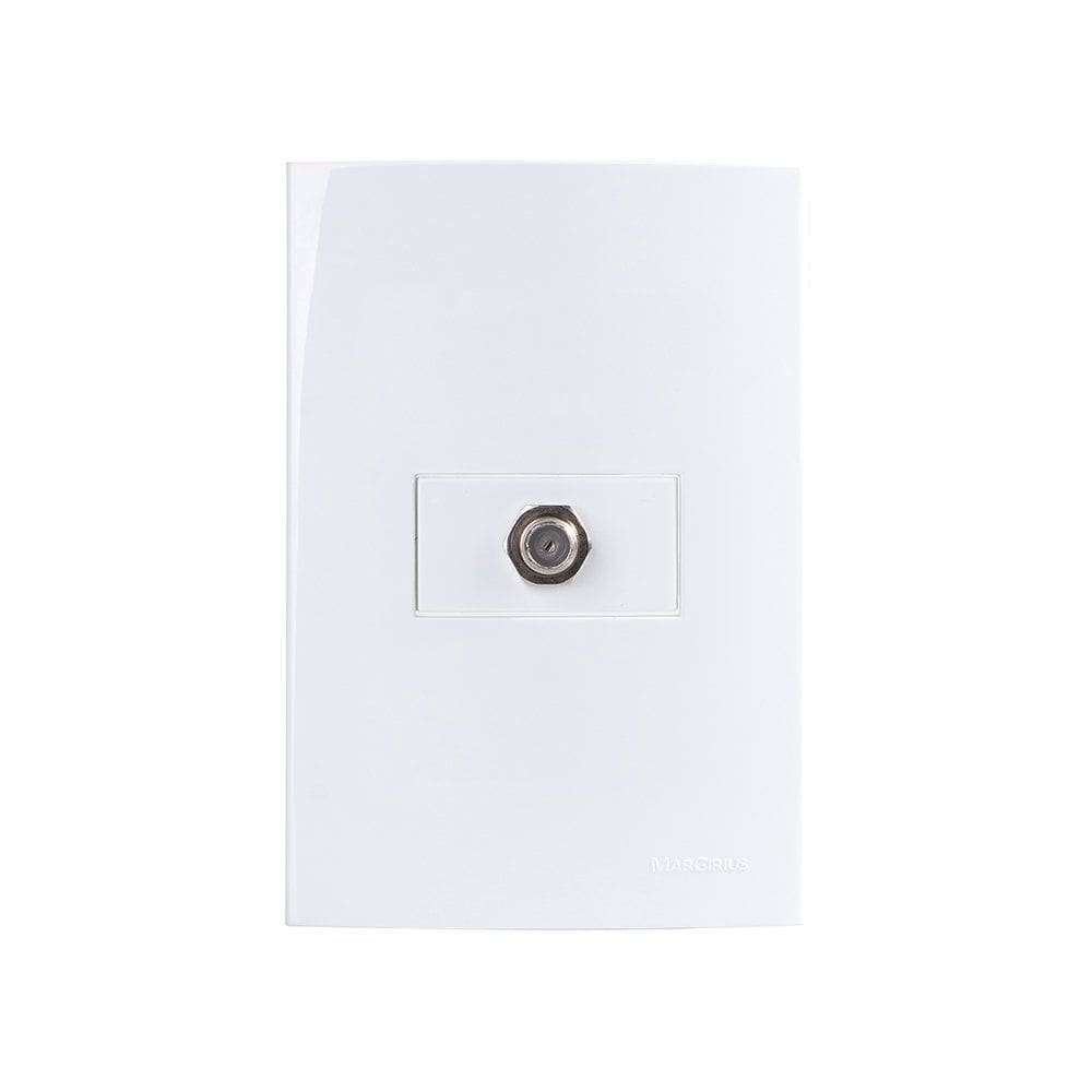 Tomada Antena de TV MarGirius Sleek para Cabo Coaxial com Placa 4x2 Branca
