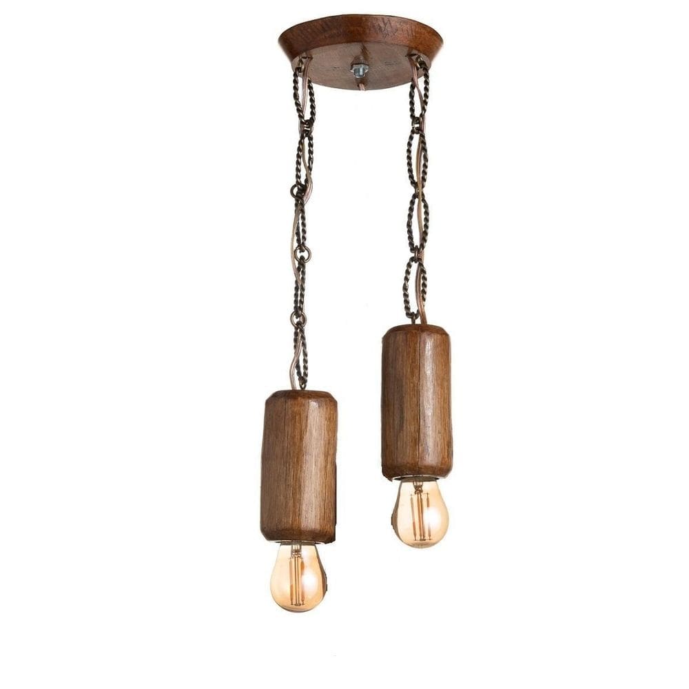 Lustre Pendente Madeira Para Teto 2 Lâmpadas P2