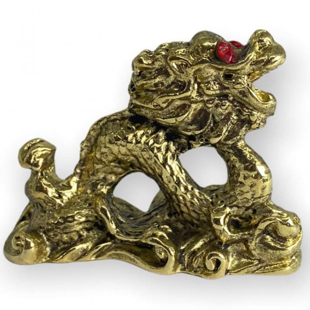 Escultura Dragão Dourado Com Strass 4Cm Em Metal