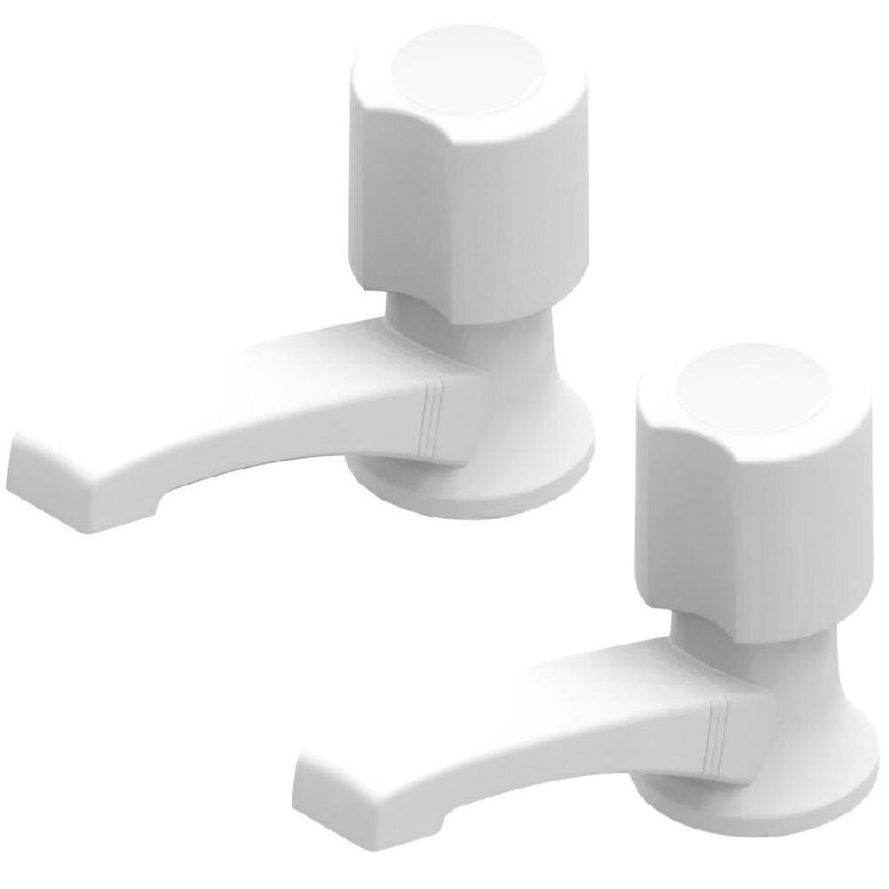 Torneira Para Lavatório Plástica Branca Kit 02 Un