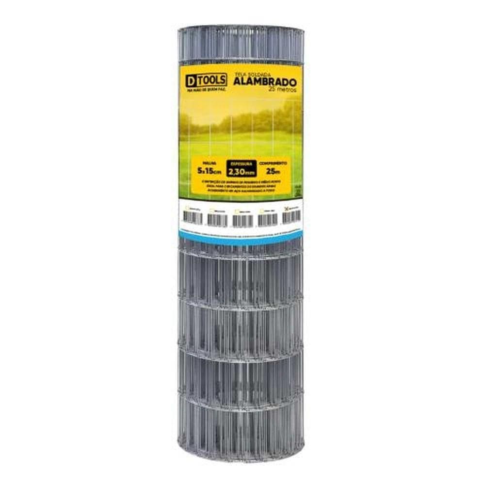Tela Alambrado 25x2m Fio 2,3mm Malha 5x15cm - Dtools