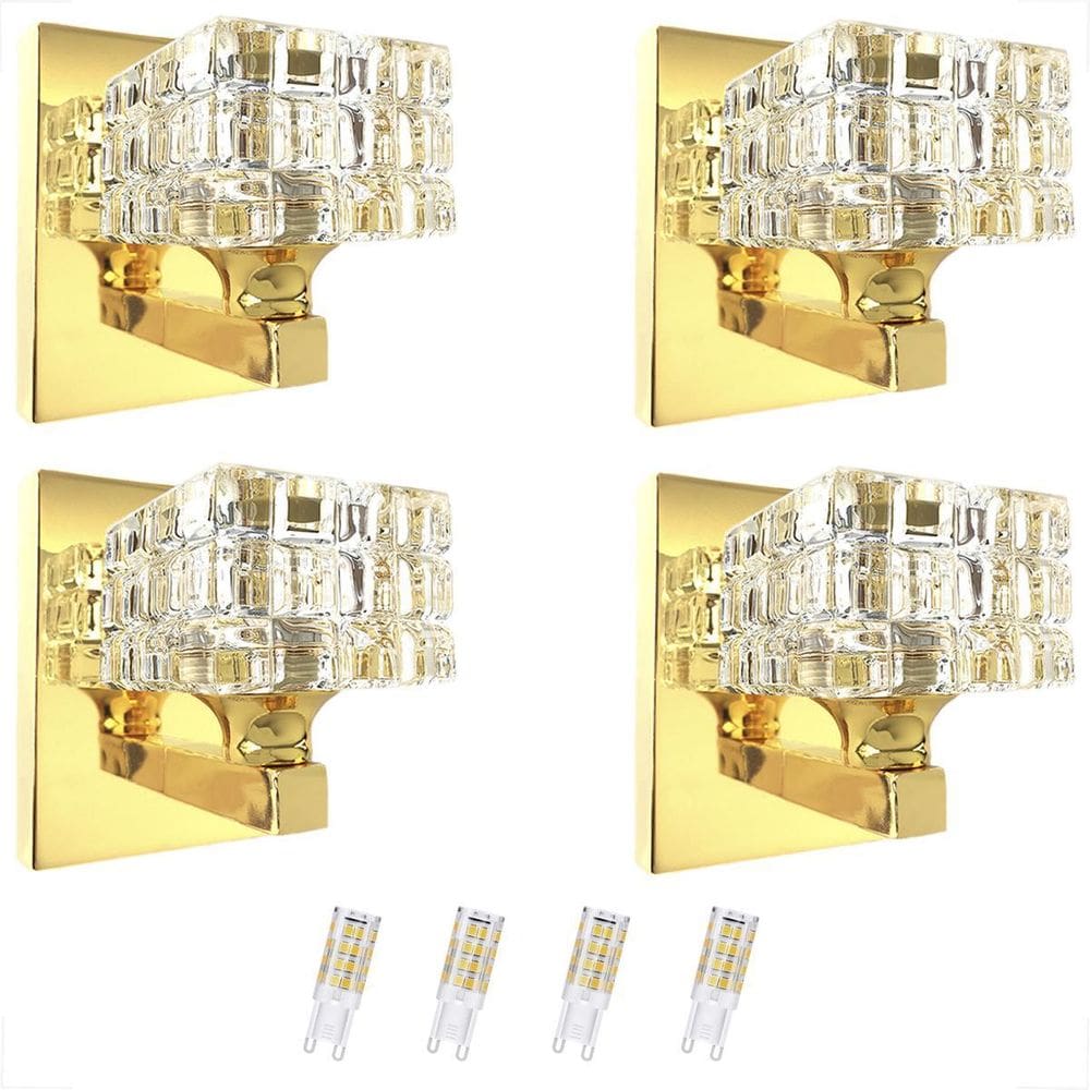 Kit 4 Arandela Dourada Cristal K9 Quadrado Lavabo Bet39 +