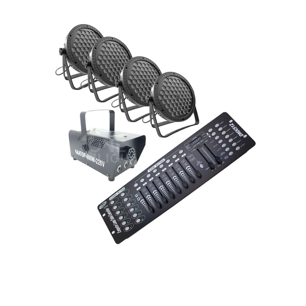 Kit 4 Par Led Slim60 Led 3W + Máq Fumaça 600W + Mesa Dmx512
