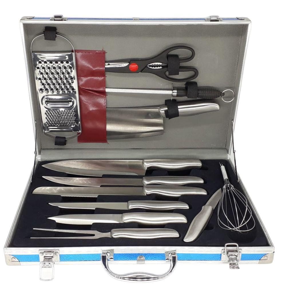 Jogo De Facas Aço Inoxidável 13 Peças Grill Haus Alemã