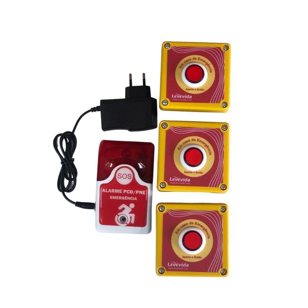 Alarme Audiovisual Para Banheiro Pne Sem Fio - 3 Botoeiras