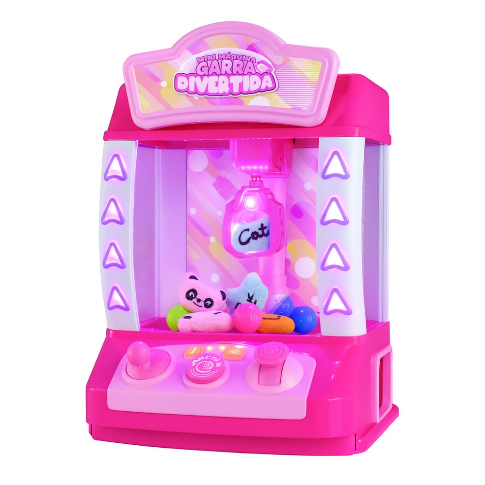 Brinquedo Mini Máquina Garra Divertida Rosa Pelúcia Bolinhas