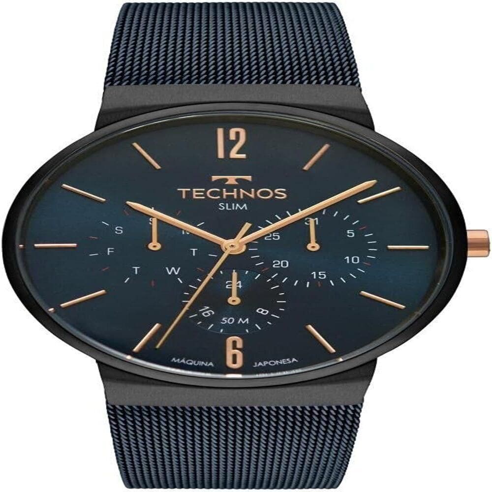 Relógio Technos Masculino Slim Grafite 4.0cm Azul